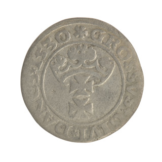 Gdansk grosz, Sigismund I the Old (King of Poland; 1506–1548). Obverse: Crowned male bust in