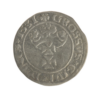 Gdansk grosz, Sigismund I the Old (King of Poland; 1506–1548). Polish coin of the Jagiellon dynasty