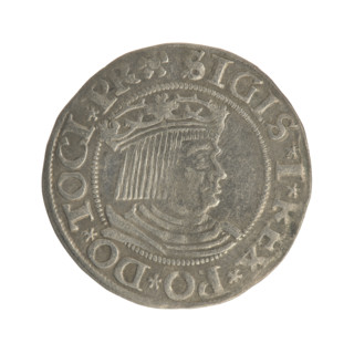 Gdansk grosz, Sigismund I the Old (King of Poland; 1506–1548). Polish coin, Jagiellon dynasty.