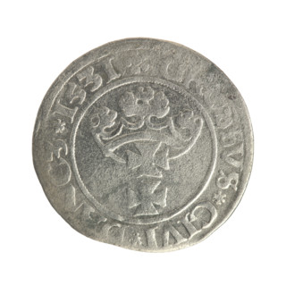 Gdansk grosz, Sigismund I the Old (King of Poland; 1506–1548). Silver coin (grosz). Obverse: