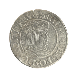 Gdansk grosz, Sigismund I the Old (King of Poland; 1506–1548). Polish coin, Jagiellon dynasty.