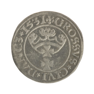 Gdansk grosz, Sigismund I the Old (King of Poland; 1506–1548). Polish coin, Jagiellon dynasty.