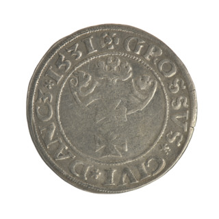 Gdansk grosz, Sigismund I the Old (King of Poland; 1506–1548). Polish coin, Jagiellon dynasty.