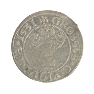 Gdansk grosz, Sigismund I the Old (King of Poland; 1506–1548). Polish coin (1531) of the Jagiellon