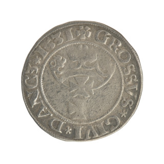 Gdansk grosz, Sigismund I the Old (King of Poland; 1506–1548). Polish coin, Jagiellon dynasty.