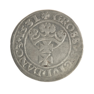 Gdansk grosz, Sigismund I the Old (King of Poland; 1506–1548). Polish coin (1531). Obverse: Crowned