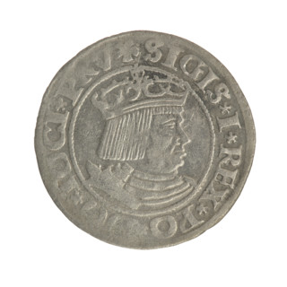 Gdansk grosz, Sigismund I the Old (King of Poland; 1506–1548). Silver coin (1531). Obverse: Crowned
