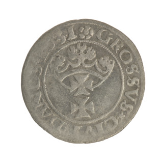 Gdansk grosz, Sigismund I the Old (King of Poland; 1506–1548). Polish coin, Jagiellon dynasty.