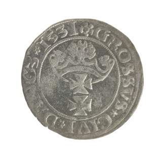 Gdansk grosz, Sigismund I the Old (King of Poland; reign 1506–1548). Silver coin (grosz), 1531.