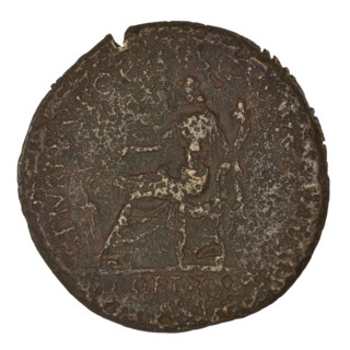sestertius, Trajan (53–117; Roman emperor 98–117); obverse: head of Trajan in laurel wreath facing