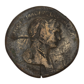 sestertius, Trajan (53–117; Roman emperor 98–117); Obv.: head of Trajan in laurel wreath facing