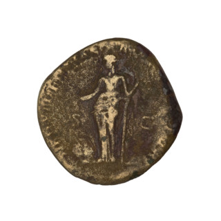 Dupondius of Trajan (reign 98–117). Obverse: bust of Trajan, laureate and draped, facing right;