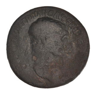 Sestertius of Trajan (53–117 CE; Roman emperor 98–117). Obverse: head of Trajan in laurel wreath