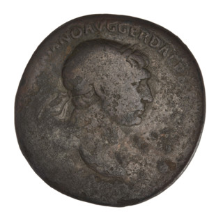 sestertius, Trajan (53–117; Roman emperor 98–117); Obverse: head of Trajan in laurel wreath facing