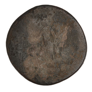 Sestertius of Trajan (reigned 98–117). Obverse: head of Trajan in laurel wreath facing right with