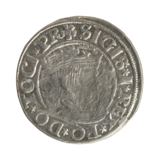 Gdansk grosz, Sigismund I the Old (King of Poland; 1506–1548). Silver coin, 1532. Obverse: Crowned