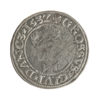 Gdansk grosz, Sigismund I the Old (King of Poland; 1506–1548). Silver coin (grosz), 1532. Obverse:
