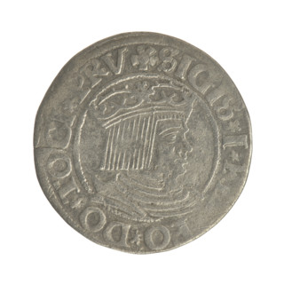 Gdansk grosz, Sigismund I the Old (King of Poland; 1506–1548). Obverse: Crowned male bust in