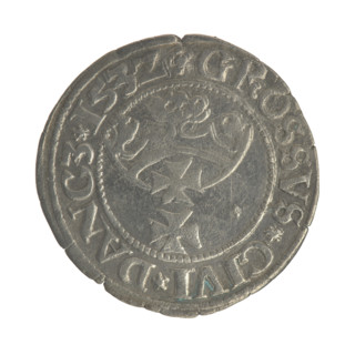 Gdansk grosz, Sigismund I the Old (King of Poland; 1506–1548). Obv.: Crowned male bust in profile