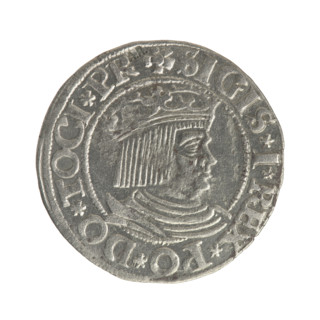 Gdansk grosz, Sigismund I the Old (King of Poland; 1506–1548). Silver coin (grosz), 1532. Obverse: