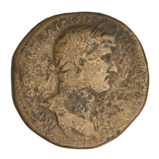 Sestertius; Hadrian (76–138; Roman emperor 117–138). Obverse: Bust of Hadrian facing right with a