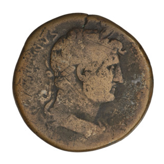 Sestertius of Hadrian (76–138; Roman emperor 117–138). Obverse: head of Hadrian in laurel wreath