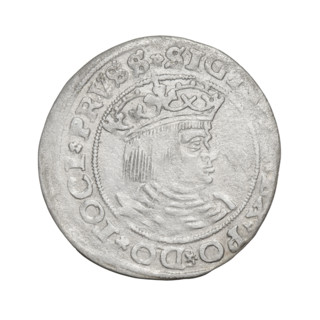 Prussian grosz, Sigismund I the Old (King of Poland; 1506–1548). Obverse: Crowned male bust in