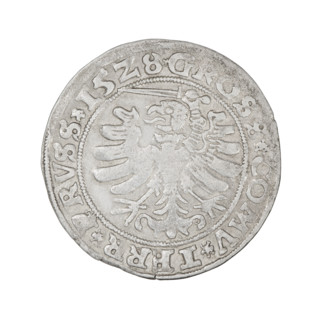 Prussian grosz, Sigismund I the Old (King of Poland; 1506–1548); 1528; Torun, Poland. Obv.: Crowned