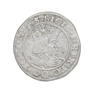 Prussian grosz, Sigismund I the Old (King of Poland; 1506–1548). Obverse: Crowned male bust in