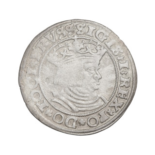 Prussian grosz, Sigismund I the Old (King of Poland; 1506–1548). Obverse: Crowned male bust in