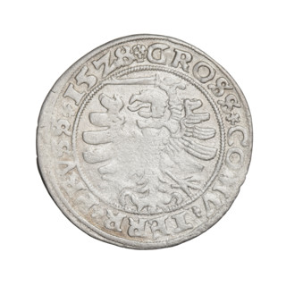 Prussian grosz, Sigismund I the Old (King of Poland; 1506–1548). Obverse: Crowned male bust in