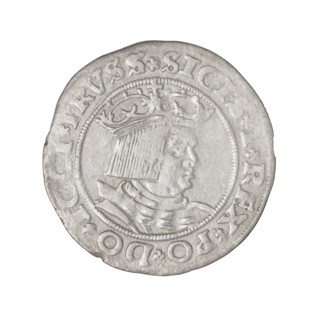 Prussian grosz, Sigismund I the Old (King of Poland; 1506–1548). Obverse: Crowned male bust in