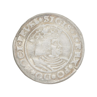 Prussian grosz, Sigismund I the Old (King of Poland; 1506–1548). Obverse: Crowned male bust in