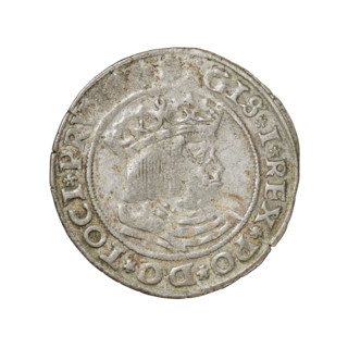 Prussian grosz, Sigismund I the Old (King of Poland; 1506–1548). Obverse: crowned male bust in