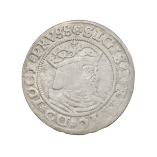 Prussian grosz, Sigismund I the Old (King of Poland; 1506–1548). Obverse: Crowned male bust in