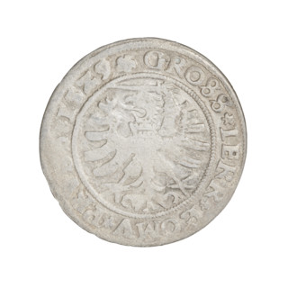 Prussian grosz, Sigismund I the Old (King of Poland; 1506–1548). Obverse: Crowned male bust in
