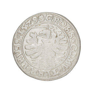 Prussian grosz, Sigismund I the Old (King of Poland; 1506–1548). Obverse: Crowned male bust in
