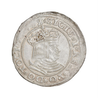 Prussian grosz, Sigismund I the Old (King of Poland; 1506–1548); obverse: crowned male bust in