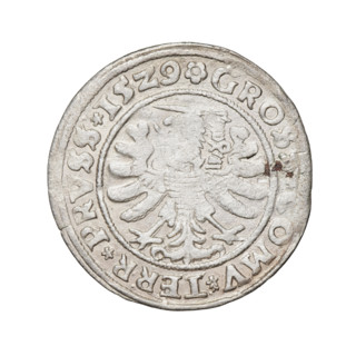 Prussian grosz, Sigismund I the Old (King of Poland; 1506–1548). Obverse: Crowned male bust in