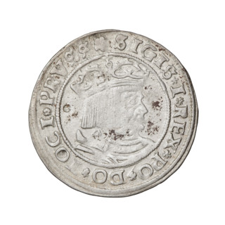 Prussian grosz, Sigismund I the Old (King of Poland; 1506–1548). Obverse: Crowned male bust in