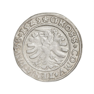 Prussian grosz, Sigismund I the Old (King of Poland; 1506–1548). Obverse: Crowned male bust in