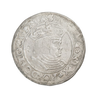 Prussian grosz, Sigismund I the Old (King of Poland; 1506–1548). Obverse: Crowned male bust in