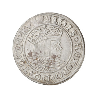 Prussian grosz, Sigismund I the Old (King of Poland; 1506–1548). Obverse: crowned male bust in