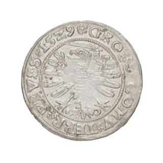 Prussian grosz, Sigismund I the Old (King of Poland; 1506–1548). Obverse: crowned male bust in