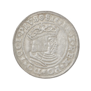 Prussian grosz, Sigismund I the Old (King of Poland; 1506–1548). Obverse: Crowned male bust in