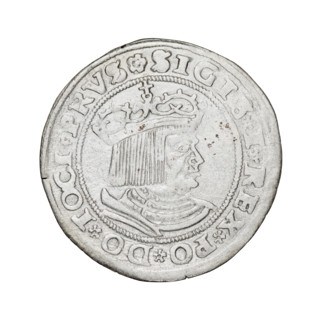 Prussian grosz, Sigismund I the Old (King of Poland; 1506–1548); obverse: crowned male bust in