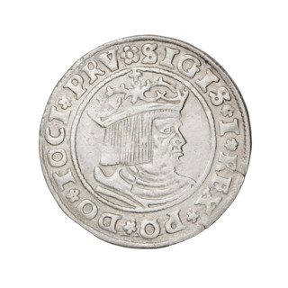 Prussian grosz, Sigismund I the Old (King of Poland; 1506–1548); obverse: crowned male bust in