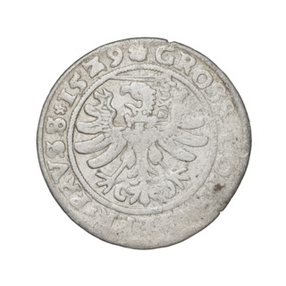 Prussian grosz, Sigismund I the Old (King of Poland; 1506–1548). Obverse: Crowned royal bust in