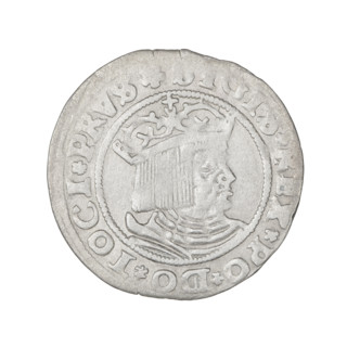 Prussian grosz, Sigismund I the Old (King of Poland; 1506–1548). Obverse: Crowned male bust in