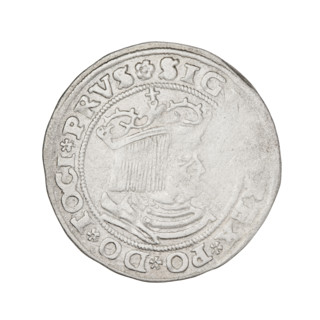 Prussian grosz, Sigismund I the Old (King of Poland; 1506–1548); silver coin, 1529, Torun, Poland.